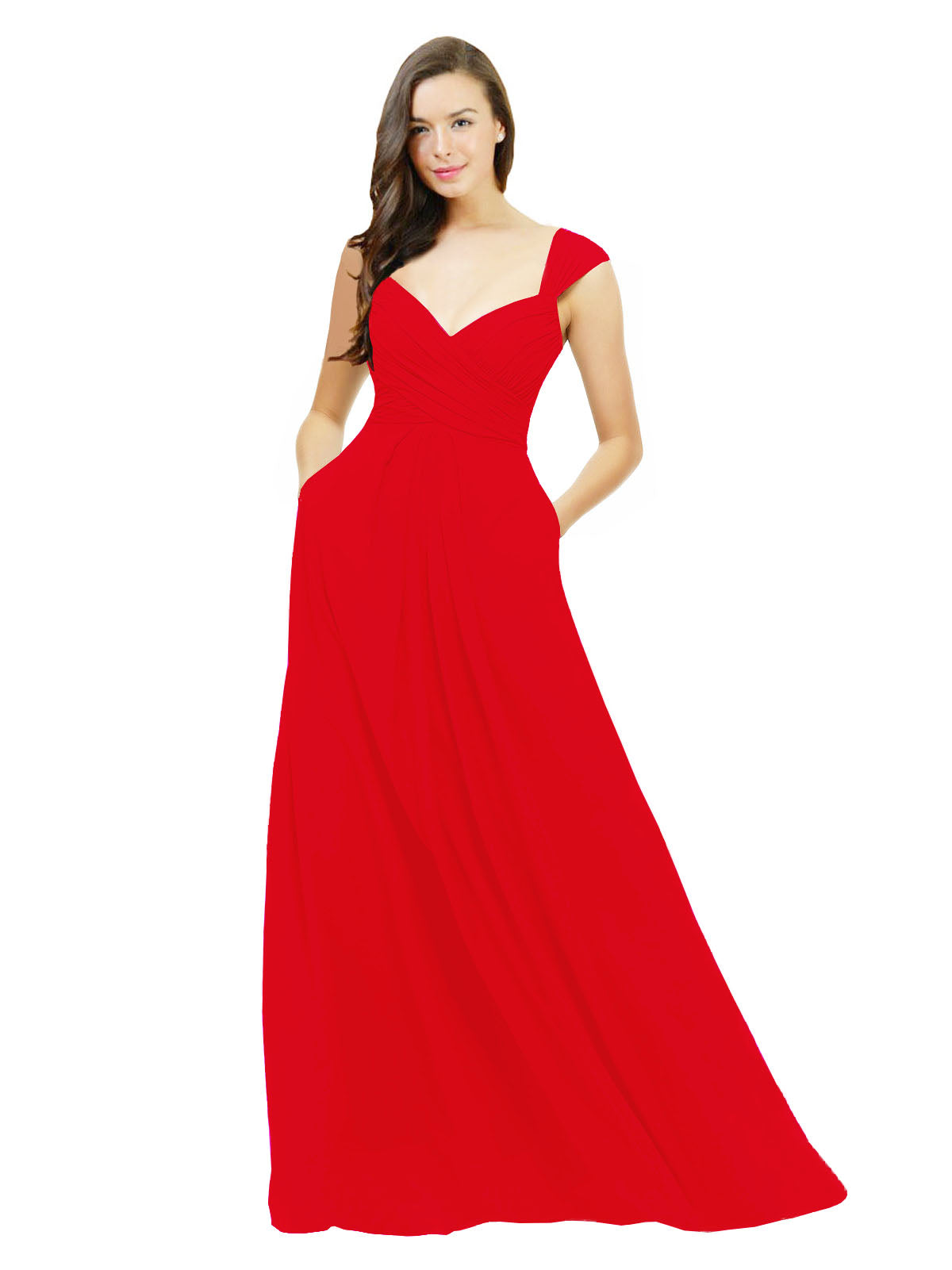 Red A-Line Sweetheart V-Neck Sleeveless Long Bridesmaid Dress Gary