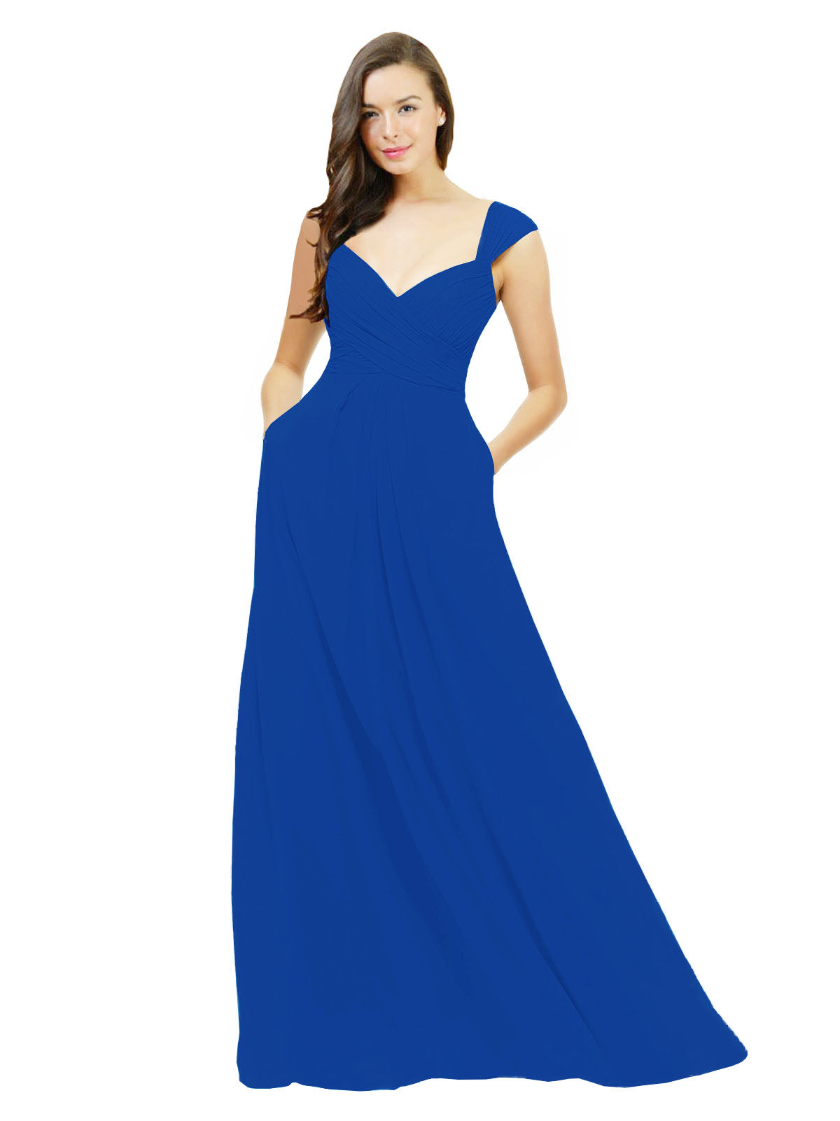 Royal Blue A-Line Sweetheart V-Neck Sleeveless Long Bridesmaid Dress Gary