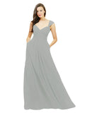 Silver A-Line Sweetheart V-Neck Sleeveless Long Bridesmaid Dress Gary