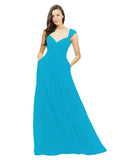 Turquoise A-Line Sweetheart V-Neck Sleeveless Long Bridesmaid Dress Gary