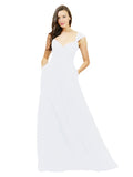 White A-Line Sweetheart V-Neck Sleeveless Long Bridesmaid Dress Gary