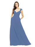 Windsor Blue A-Line Sweetheart V-Neck Sleeveless Long Bridesmaid Dress Gary
