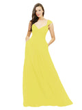 Yellow A-Line Sweetheart V-Neck Sleeveless Long Bridesmaid Dress Gary