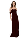 Burgundy Gold A-Line Strapless Sweetheart Off the Shoulder Long Bridesmaid Dress Jamila