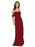 Burgundy A-Line Strapless Sweetheart Off the Shoulder Long Bridesmaid Dress Jamila