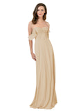 Champagne A-Line Strapless Sweetheart Off the Shoulder Long Bridesmaid Dress Jamila