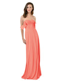 Coral A-Line Strapless Sweetheart Off the Shoulder Long Bridesmaid Dress Jamila