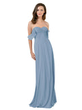 Dusty Blue A-Line Strapless Sweetheart Off the Shoulder Long Bridesmaid Dress Jamila