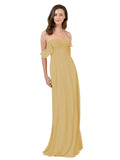 Gold A-Line Strapless Sweetheart Off the Shoulder Long Bridesmaid Dress Jamila