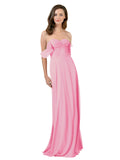 Hot Pink A-Line Strapless Sweetheart Off the Shoulder Long Bridesmaid Dress Jamila