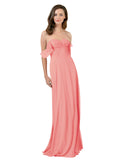 Watermelon A-Line Strapless Sweetheart Off the Shoulder Long Bridesmaid Dress Jamila