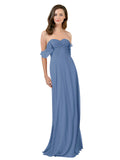 Windsor Blue A-Line Strapless Sweetheart Off the Shoulder Long Bridesmaid Dress Jamila