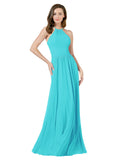 Aqua A-Line Halter Sleeveless Long Bridesmaid Dress Anum