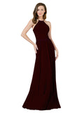 Burgundy Gold A-Line Halter Sleeveless Long Bridesmaid Dress Anum