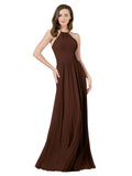 Chocolate A-Line Halter Sleeveless Long Bridesmaid Dress Anum