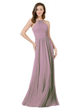 Dusty Rose A-Line Halter Sleeveless Long Bridesmaid Dress Anum