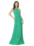 Emerald Green A-Line Halter Sleeveless Long Bridesmaid Dress Anum