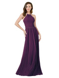 Grape A-Line Halter Sleeveless Long Bridesmaid Dress Anum