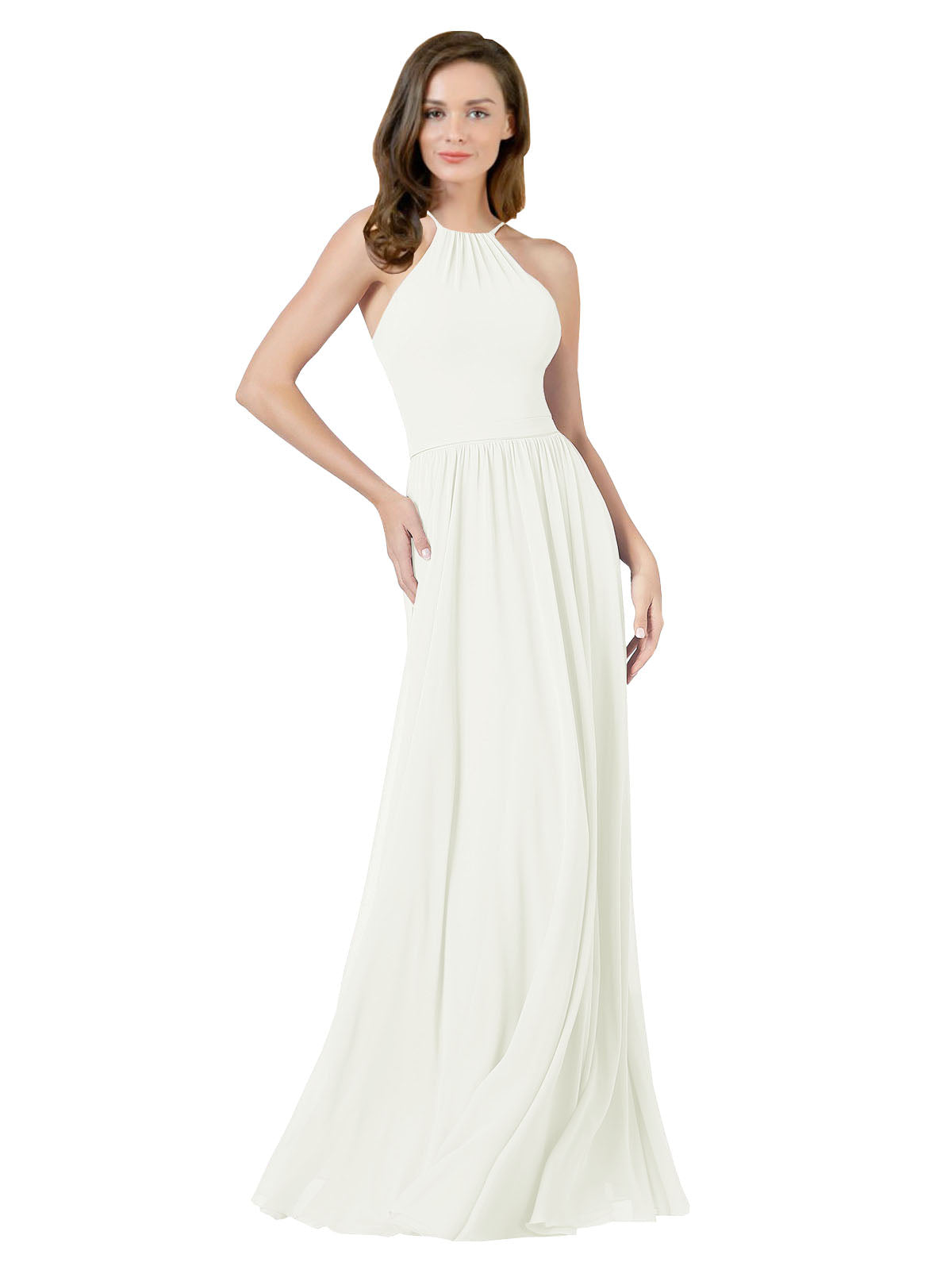 Ivory A-Line Halter Sleeveless Long Bridesmaid Dress Anum