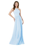 Light Sky Blue A-Line Halter Sleeveless Long Bridesmaid Dress Anum