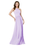 Lilac A-Line Halter Sleeveless Long Bridesmaid Dress Anum