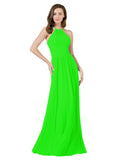 Lime Green A-Line Halter Sleeveless Long Bridesmaid Dress Anum