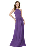 Plum Purple A-Line Halter Sleeveless Long Bridesmaid Dress Anum
