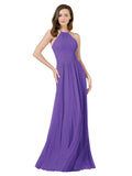 Purple A-Line Halter Sleeveless Long Bridesmaid Dress Anum