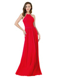 Red A-Line Halter Sleeveless Long Bridesmaid Dress Anum