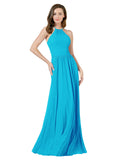 Turquoise A-Line Halter Sleeveless Long Bridesmaid Dress Anum