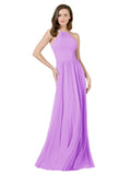 Violet A-Line Halter Sleeveless Long Bridesmaid Dress Anum