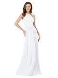 White A-Line Halter Sleeveless Long Bridesmaid Dress Anum