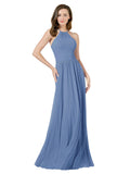 Windsor Blue A-Line Halter Sleeveless Long Bridesmaid Dress Anum