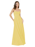 Daffodil A-Line Spaghetti Straps Square Sleeveless Long Bridesmaid Dress Mota