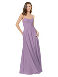 Dark Lavender A-Line Spaghetti Straps Square Sleeveless Long Bridesmaid Dress Mota