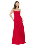 Dark Red A-Line Spaghetti Straps Square Sleeveless Long Bridesmaid Dress Mota