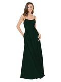 Ever Green A-Line Spaghetti Straps Square Sleeveless Long Bridesmaid Dress Mota