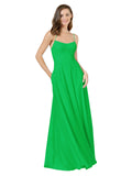 Green A-Line Spaghetti Straps Square Sleeveless Long Bridesmaid Dress Mota