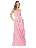Hot Pink A-Line Spaghetti Straps Square Sleeveless Long Bridesmaid Dress Mota