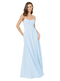 Light Sky Blue A-Line Spaghetti Straps Square Sleeveless Long Bridesmaid Dress Mota