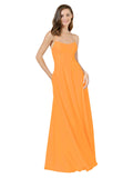 Orange A-Line Spaghetti Straps Square Sleeveless Long Bridesmaid Dress Mota