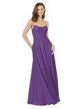 Plum Purple A-Line Spaghetti Straps Square Sleeveless Long Bridesmaid Dress Mota