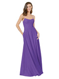 Purple A-Line Spaghetti Straps Square Sleeveless Long Bridesmaid Dress Mota