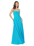 Turquoise A-Line Spaghetti Straps Square Sleeveless Long Bridesmaid Dress Mota