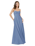 Windsor Blue A-Line Spaghetti Straps Square Sleeveless Long Bridesmaid Dress Mota