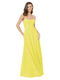Yellow A-Line Spaghetti Straps Square Sleeveless Long Bridesmaid Dress Mota