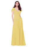 RightBrides Chante Daffodil A-Line V-Neck Cap Sleeves Long Bridesmaid Dress