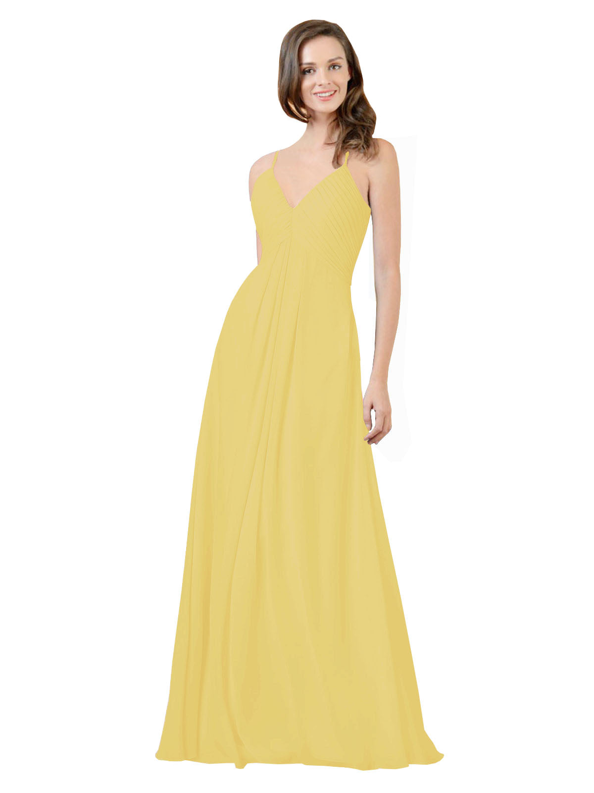 Daffodil A-Line V-Neck Spaghetti Straps Sleeveless Long Bridesmaid Dress Kari