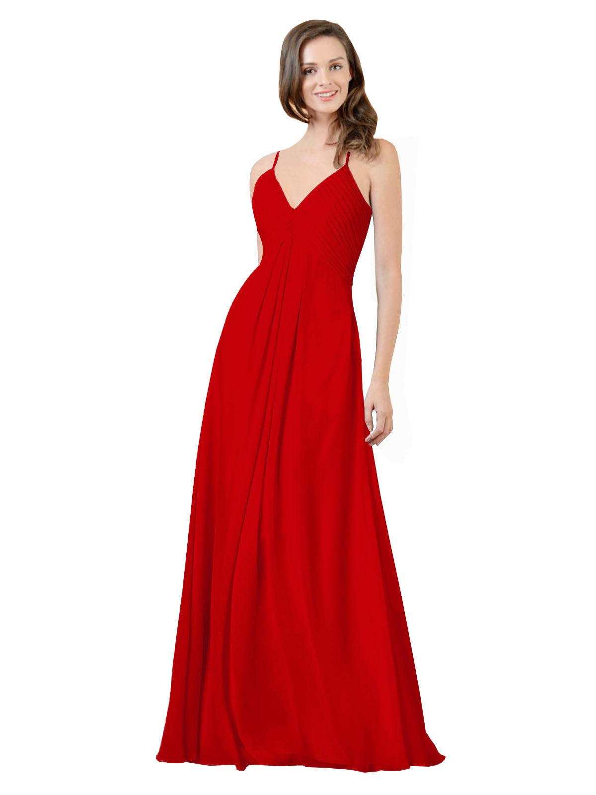 Dark Red A-Line V-Neck Spaghetti Straps Sleeveless Long Bridesmaid Dress Kari