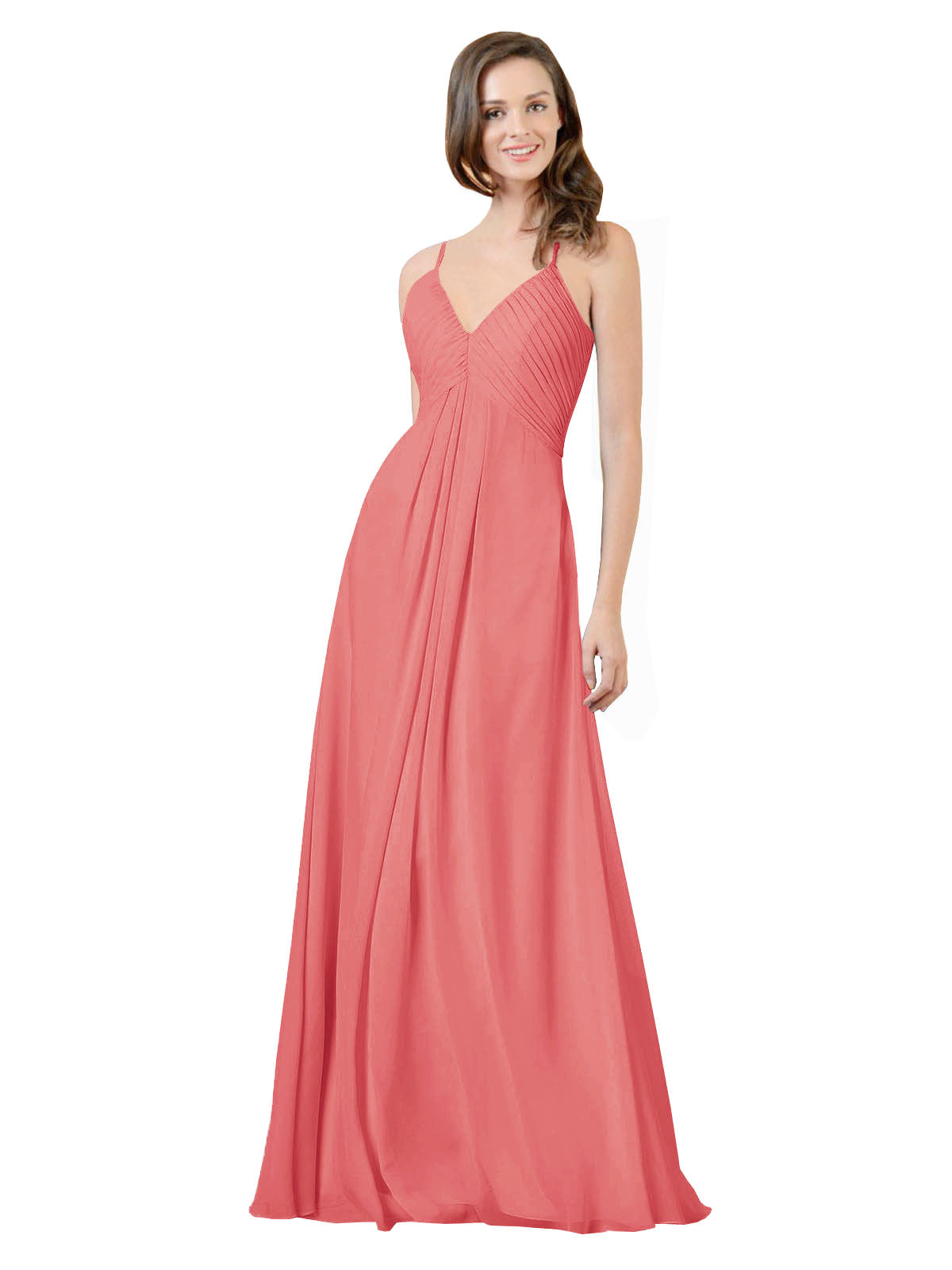 Desert Rose A-Line V-Neck Spaghetti Straps Sleeveless Long Bridesmaid Dress Kari